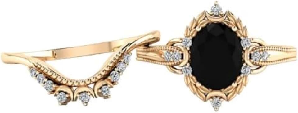 Black Onyx Halo Ring Set