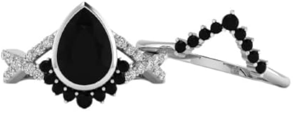 Black Onyx Wedding Ring Set