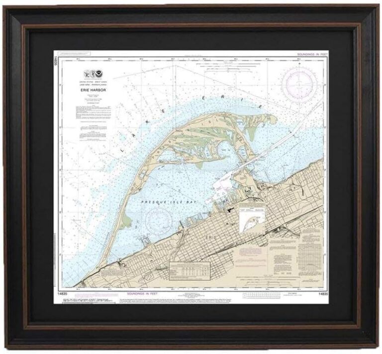 Framed Erie Nautical Map