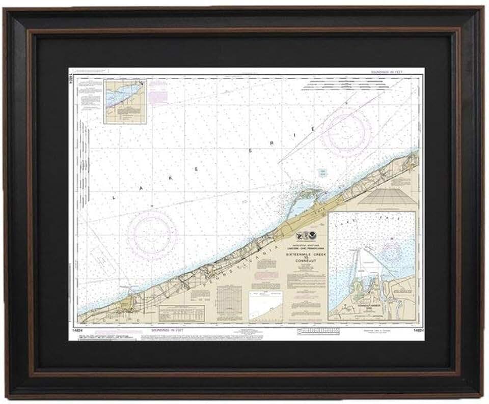 Framed Nautical Map 14824