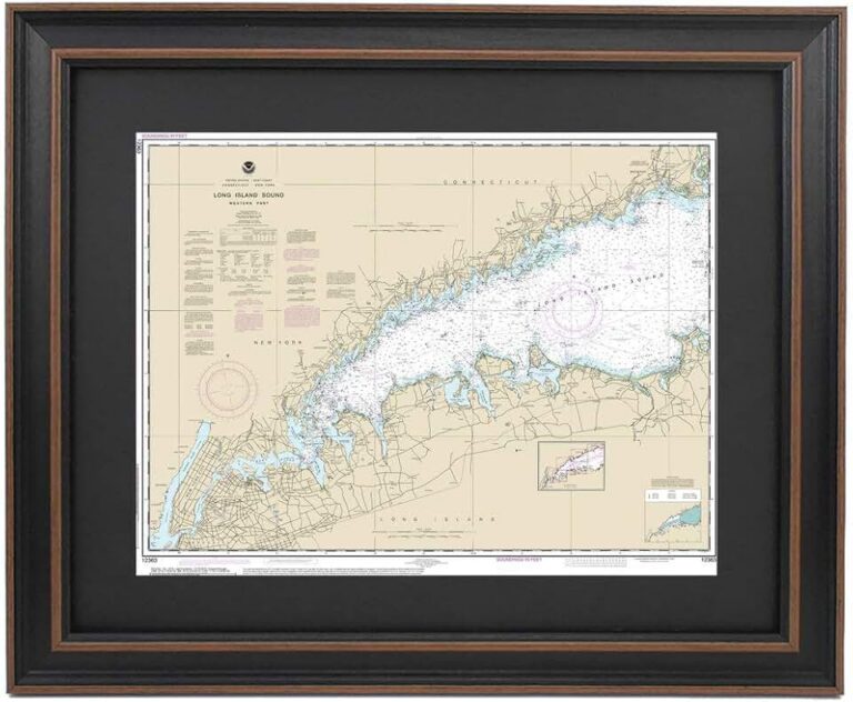 Framed Nautical Map Long Island Sound