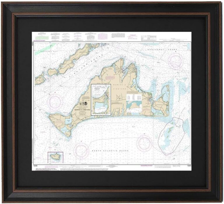 Framed Nautical Map Martha's Vineyard
