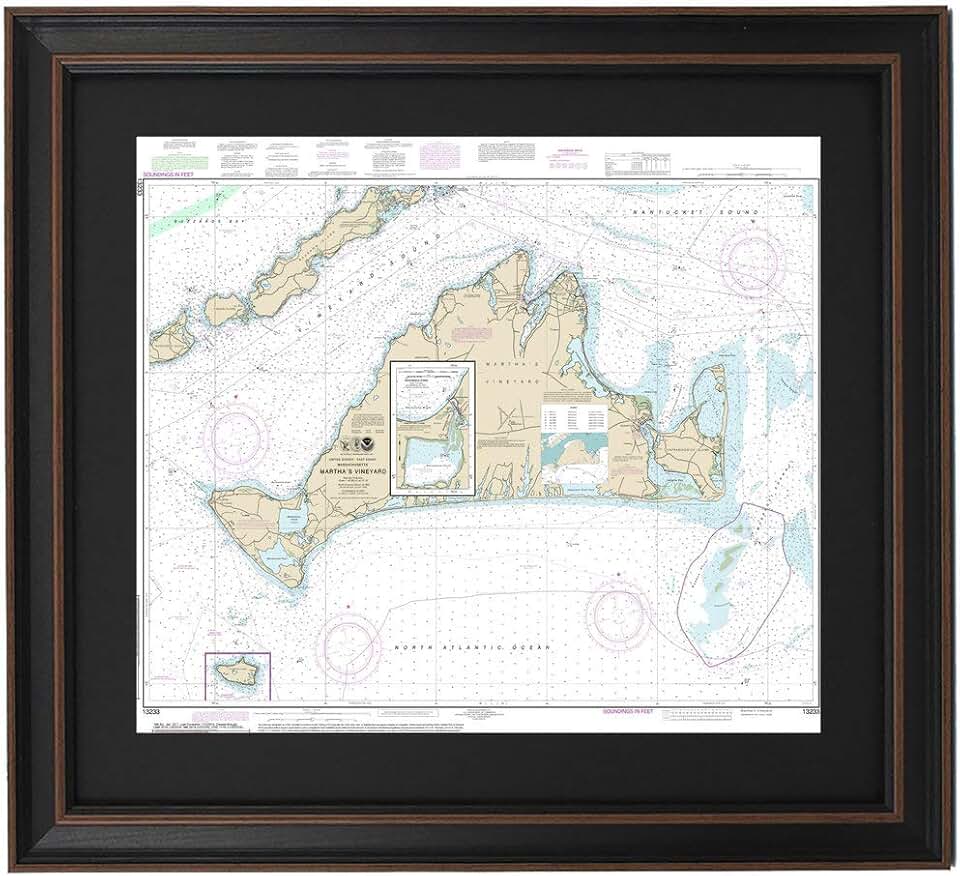 Framed Nautical Map Martha's Vineyard