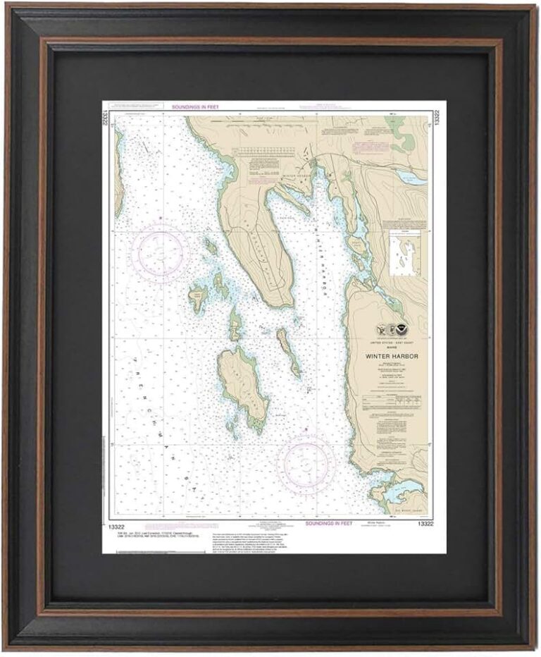 Framed Nautical Map Winter Harbor