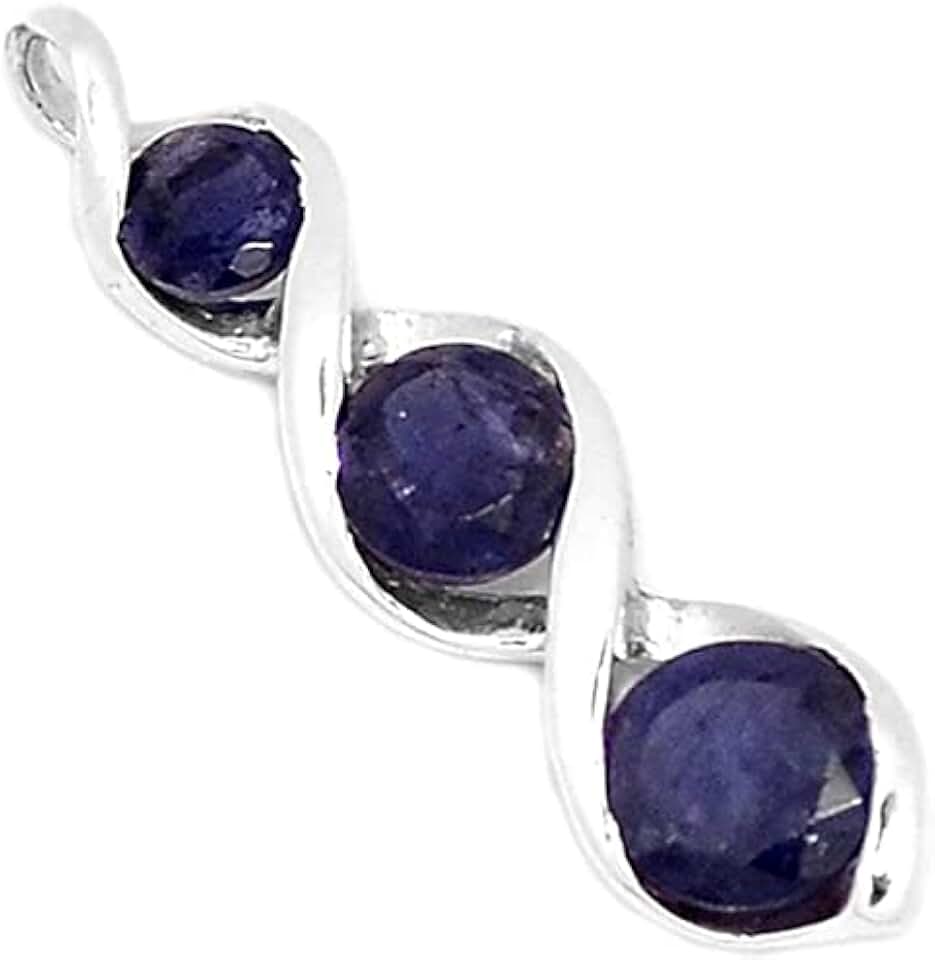 Natural Iolite Silver Pendant