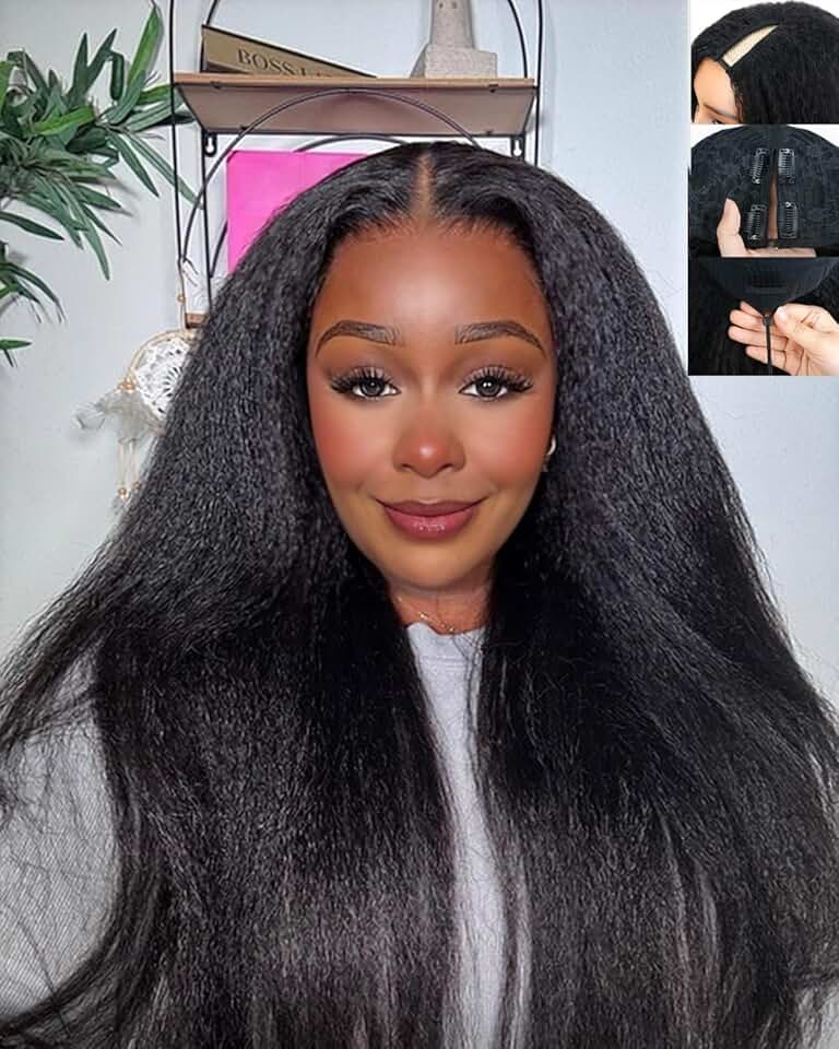 V Part Kinkystraight Wig